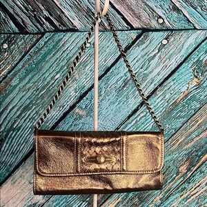 Elliott Lucca metallic bronze gold leather small hobo handbag